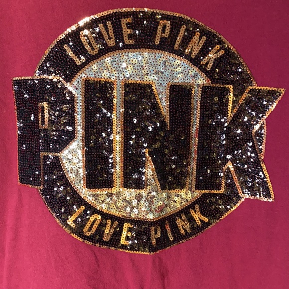 Victoria’s Secret Love PINK Maroon Shirt with Black Sequin logo - Size XS - Picture 2 of 6